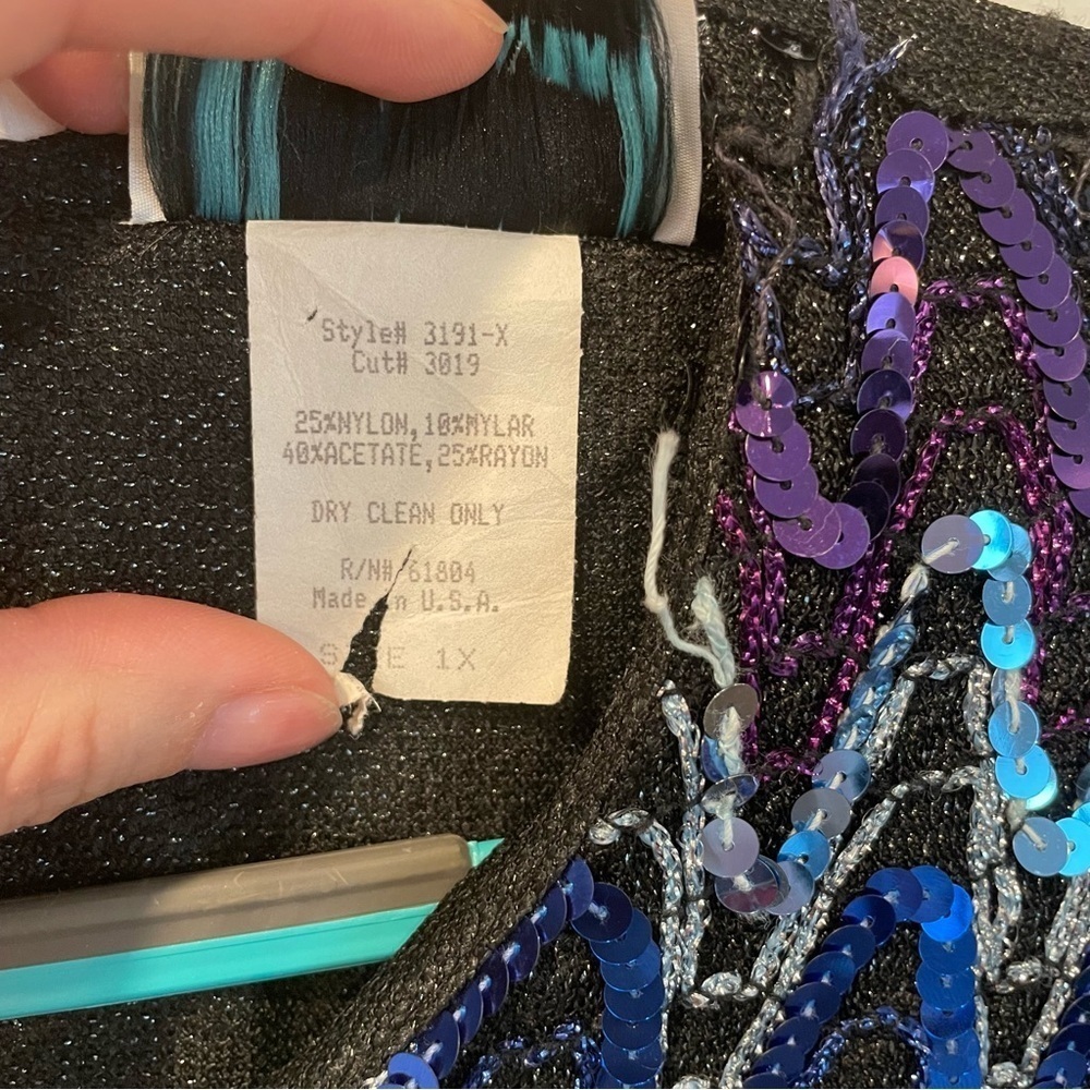 SUSAN GRAVER Women's 1X Sequin Top Glitter Formal Colorful 90s Vintage Plus size - Picture 6 of 13